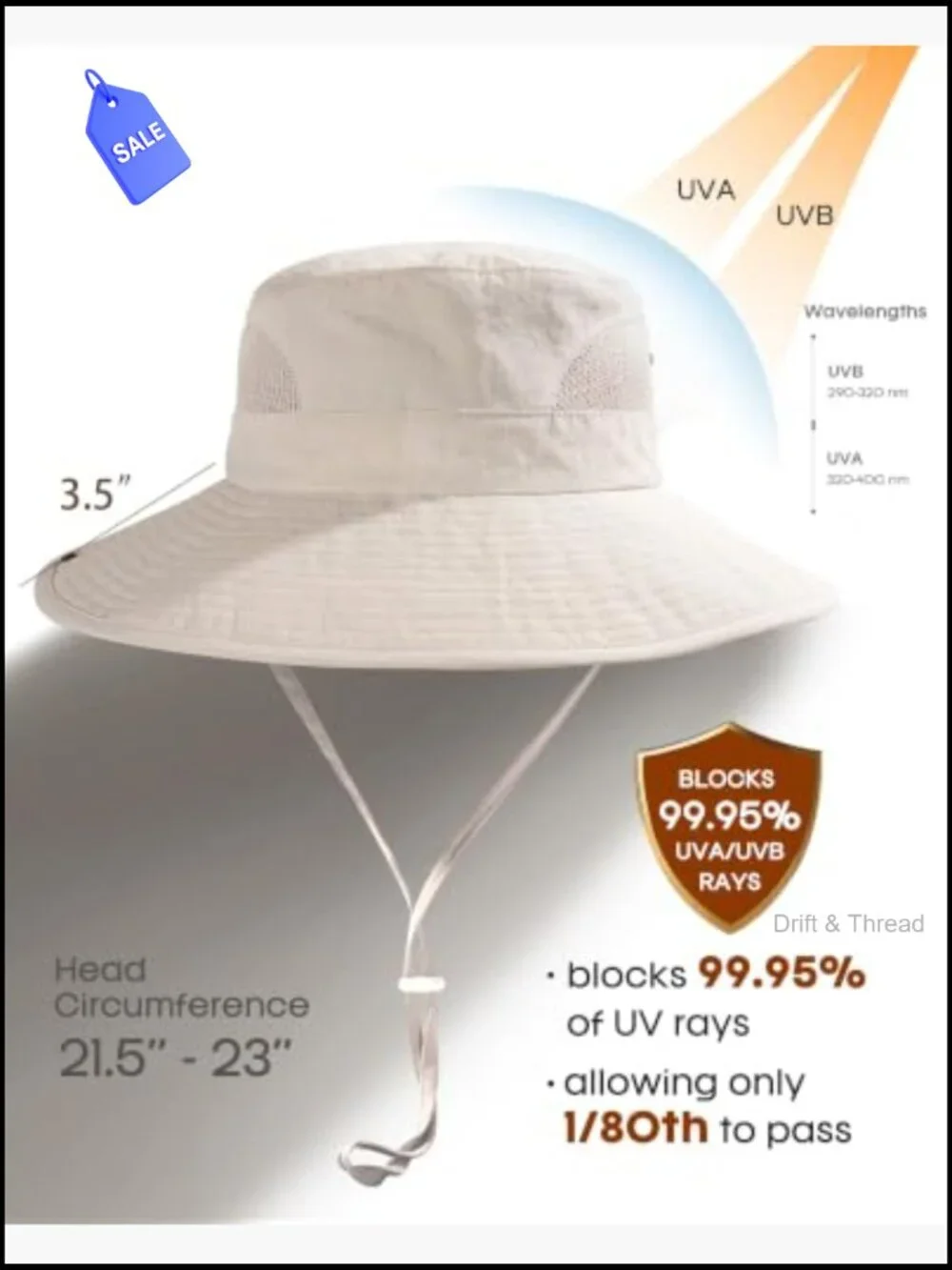 Wide Brim Sun Hat with Ponytail Hole UPF 50+ Foldable Bucket Hat for Hiking